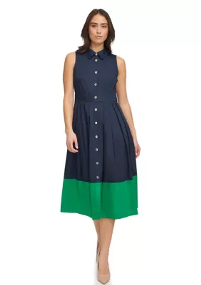 Women's Sleeveless Midi Shirtdress with Contrast Hem