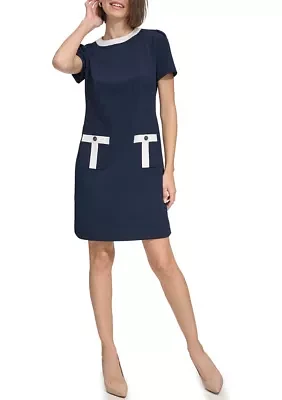 Women's Color Block Shift Dress with Pockets