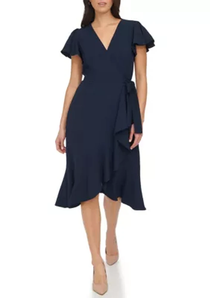 Women's Flutter Sleeve Midi Wrap Dress