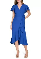 Women's Flutter Sleeve Midi Wrap Dress