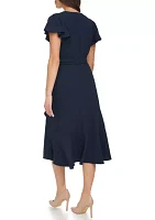 Women's Flutter Sleeve Midi Wrap Dress