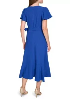 Women's Flutter Sleeve Midi Wrap Dress