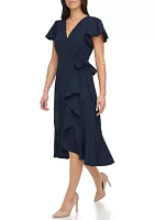 Women's Flutter Sleeve Midi Wrap Dress