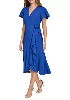 Women's Flutter Sleeve Midi Wrap Dress