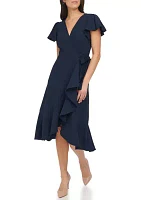 Women's Flutter Sleeve Midi Wrap Dress