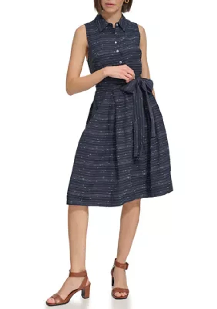 Women's Sleeveless Belted Gauze Shirtdress