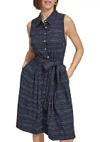 Women's Sleeveless Belted Gauze Shirtdress