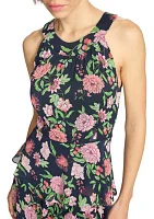 Women's Sleeveless Halter Floral Tiered Maxi Dress