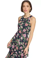 Women's Sleeveless Halter Floral Tiered Maxi Dress