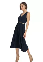 Women's Sleeveless Pleated Skirt Midi Dress