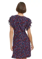 Women's Flutter Sleeve Floral Jersey A-Line Dress