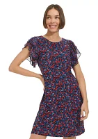 Women's Flutter Sleeve Floral Jersey A-Line Dress