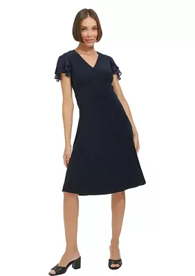 Women's Flutter Sleeve Jersey A-Line Dress