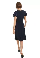 Women's Flutter Sleeve Jersey A-Line Dress