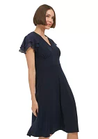 Women's Flutter Sleeve Jersey A-Line Dress