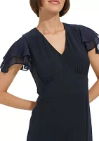 Women's Flutter Sleeve Jersey A-Line Dress