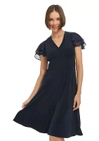 Women's Flutter Sleeve Jersey A-Line Dress