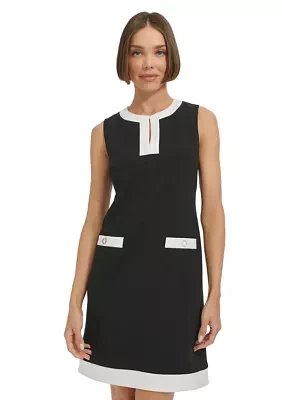 Women's Sleeveless V-Neck Solid Crepe Sheath Dress