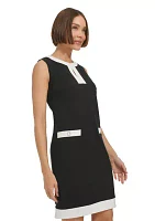 Women's Sleeveless V-Neck Solid Crepe Sheath Dress