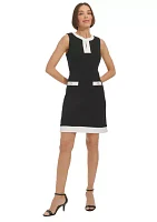 Women's Sleeveless V-Neck Solid Crepe Sheath Dress