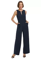 Women's Keyhole Neck Solid Crepe Jumpsuit