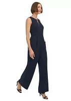 Women's Keyhole Neck Solid Crepe Jumpsuit