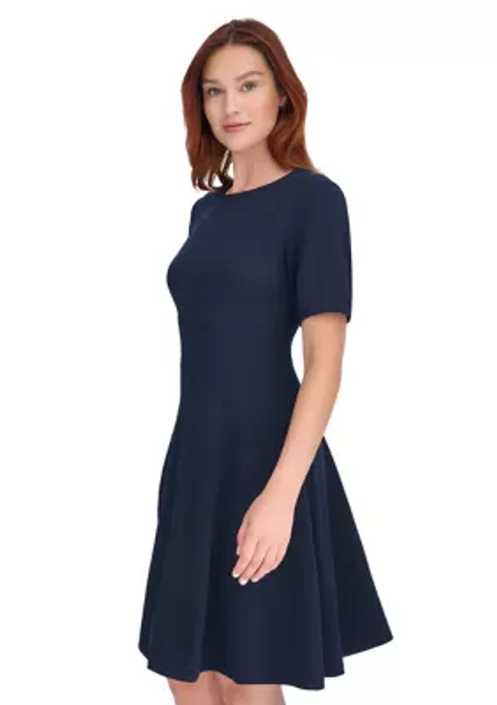 Women's Puff Sleeve Scuba Crepe Fit and Flare