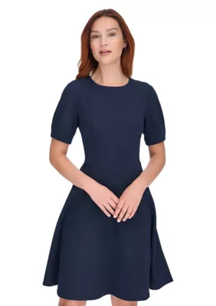 Women's Puff Sleeve Scuba Crepe Fit and Flare