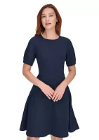 Women's Puff Sleeve Scuba Crepe Fit and Flare