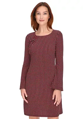 Women's Long Sleeve Printed Jersey Shift Dress