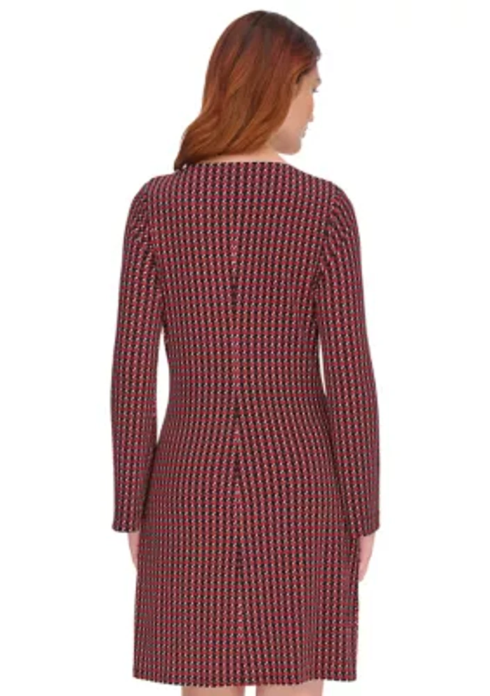 Women's Long Sleeve Printed Jersey Shift Dress