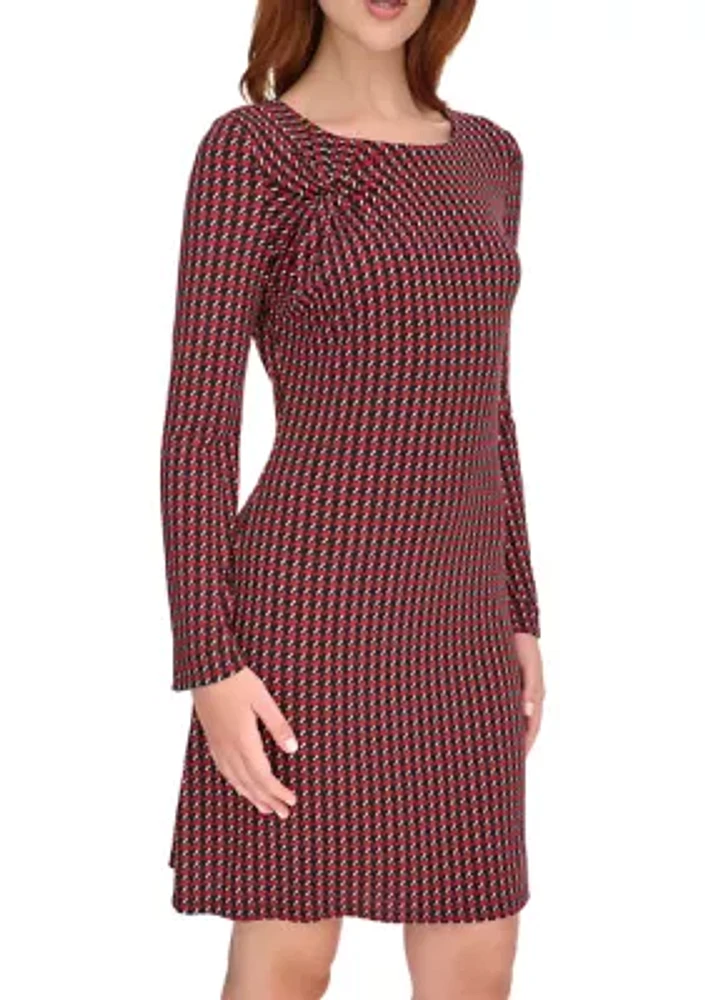 Women's Long Sleeve Printed Jersey Shift Dress