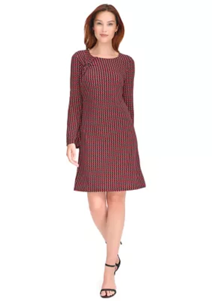 Women's Long Sleeve Printed Jersey Shift Dress