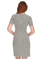 Women's Short Sleeve Houndstooth Asymmetric Hem Sheath Dress