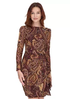 Women's Long Sleeve Casbah Paisley Mesh Side Tie Shift Dress