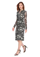 Women's Long Sleeve Side Ruched Floral Mesh Shirtdress