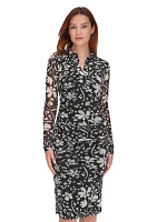 Women's Long Sleeve Side Ruched Floral Mesh Shirtdress