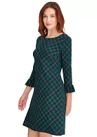 Women's 3/4 Sleeve Pleat Cuff Jersey Shift Dress