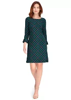 Women's 3/4 Sleeve Pleat Cuff Jersey Shift Dress