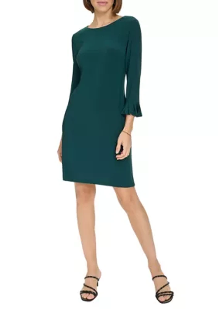 Women's 3/4 Sleeve Pleat Cuff Jersey Shift Dress