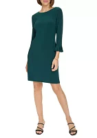 Women's 3/4 Sleeve Pleat Cuff Jersey Shift Dress