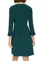 Women's 3/4 Sleeve Pleat Cuff Jersey Shift Dress