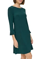 Women's 3/4 Sleeve Pleat Cuff Jersey Shift Dress