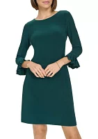 Women's 3/4 Sleeve Pleat Cuff Jersey Shift Dress