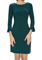 Women's 3/4 Sleeve Pleat Cuff Jersey Shift Dress