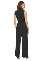 Women's Sleeveless Faux Wrap Self Tie Jumpsuit