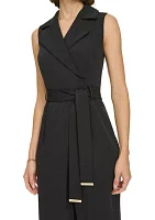 Women's Sleeveless Faux Wrap Self Tie Jumpsuit