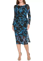 Women's Floral Printed Mesh Midi Sheath Dress