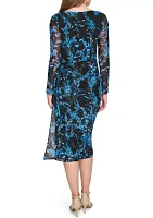 Women's Floral Printed Mesh Midi Sheath Dress