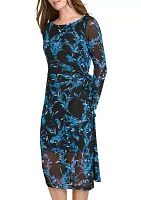 Women's Floral Printed Mesh Midi Sheath Dress